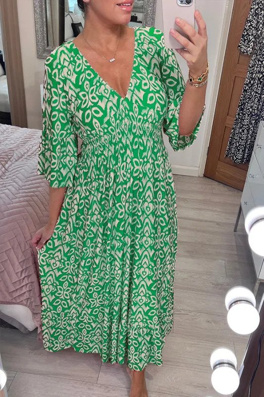 Boho Wickelkleid mit V-Ausschnitt | Taillenbetont &amp; fließend, atmungsaktiv | Polyester-Baumwoll-Mix | Größen S–5XL