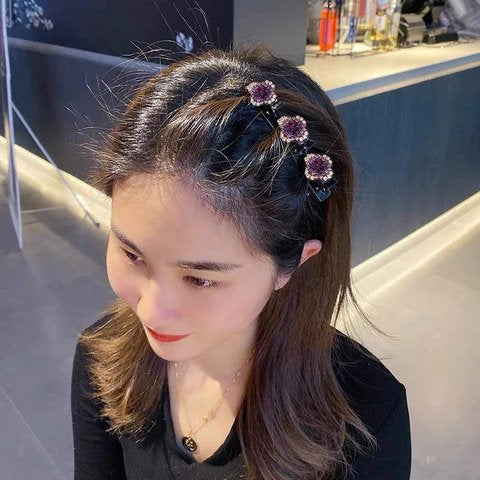 Fermaglio intrecciato con pietre di strass | elegante clip per capelli con forte tenuta | per uso quotidiano e occasioni speciali