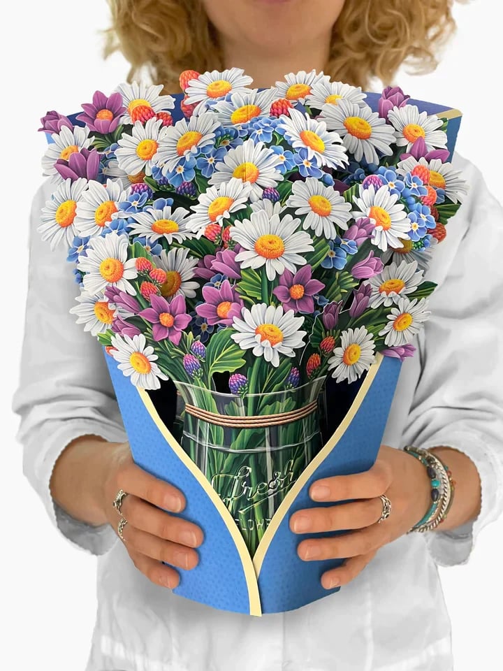 Pop-Up Papierblumenstrauß 3D | Blumenkarte mit Papiervase &amp; Grußkarte | Handgefertigt, langlebig | Deko-Geschenk 43×38 cm
