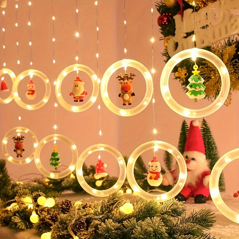 LED Weihnachtslichterkette mit Anhängern | Warmweiße Weihnachtsbeleuchtung mit Weihnachtsmann, Rentier und Schneemann für Innenräume