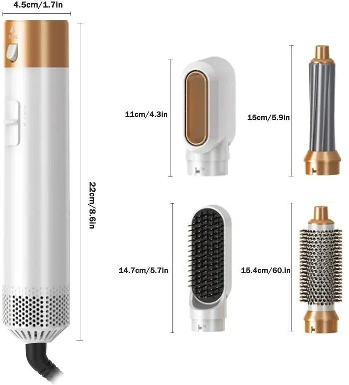 Warmluftbürste | 5-in-1 Haarstyler mit Keramikbeschichtung, 3 Temperaturstufen und 1000 W