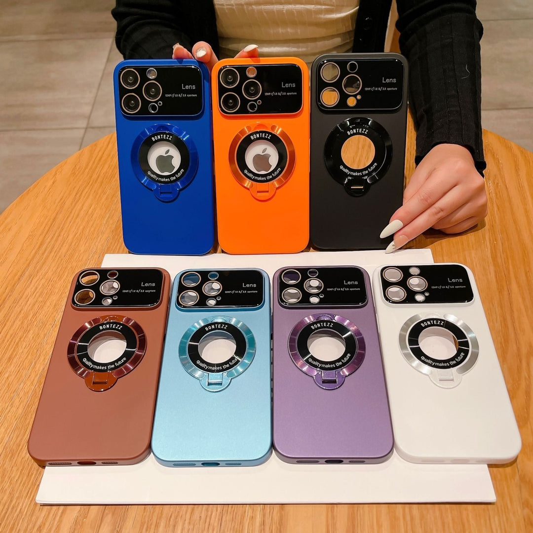 Custodia magnetica per iPhone | Compatibile con ricarica wireless | Supporto integrato, protezione per lente della fotocamera | Anti-impronte, PC trasparente