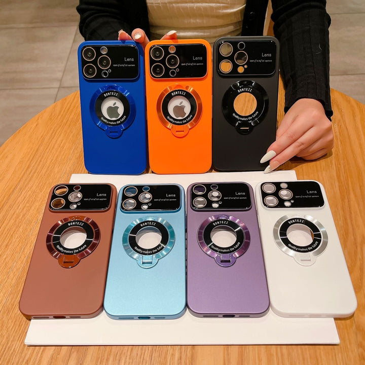 Custodia magnetica per iPhone | Compatibile con ricarica wireless | Supporto integrato, protezione per lente della fotocamera | Anti-impronte, PC trasparente