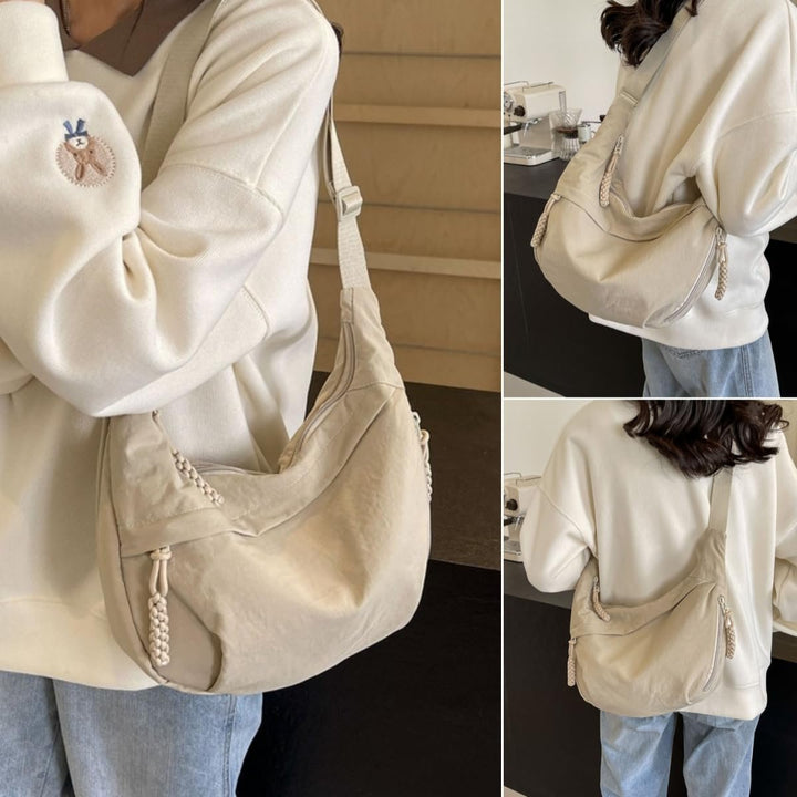 Leichte Nylon-Umhängetasche | Mehrere Reißverschlussfächer und verstellbarer Schulterriemen für Alltag und Reisen