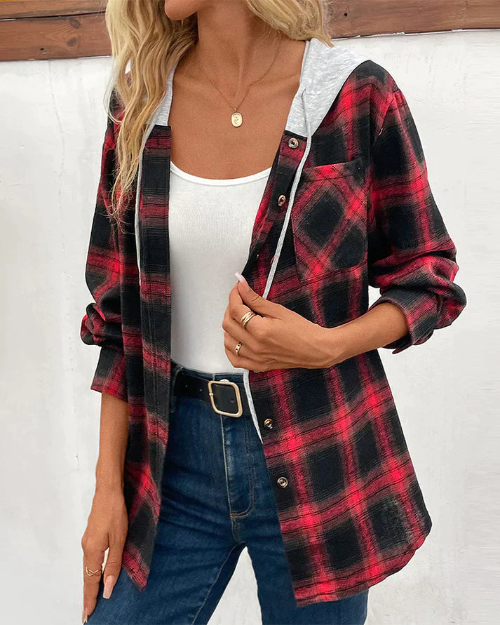 Petra | Jacket with Hood and Plaid Pattern