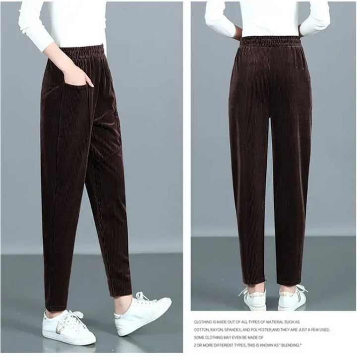 Damen Cordhose mit hoher Taille | Warme High-Waist-Hose mit weichem Fleecefutter und elastischem Bund für Herbst und Winter