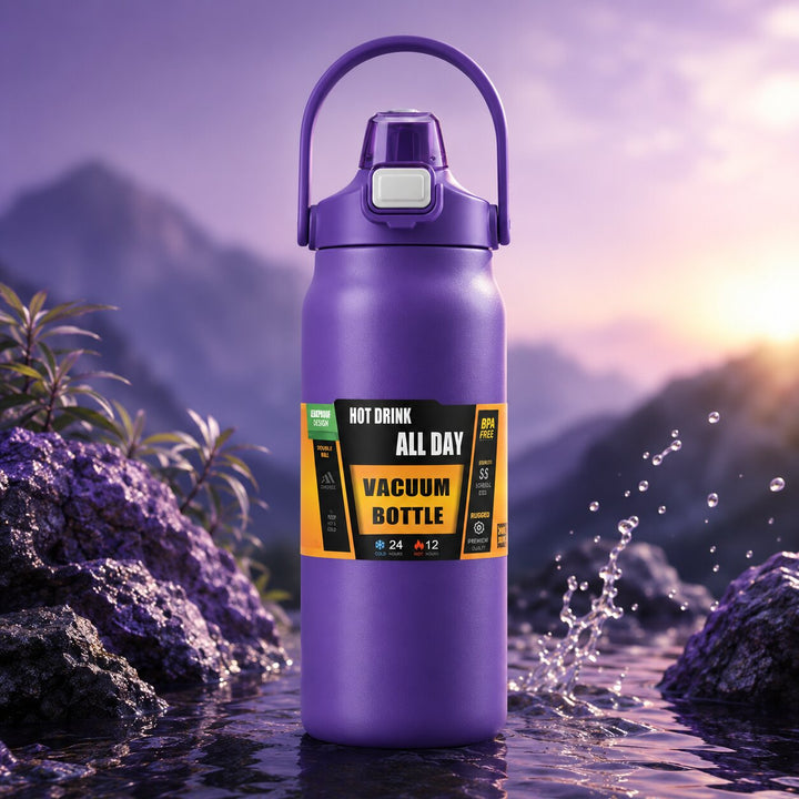 Thermosflasche aus Edelstahl | Doppelwandige Vakuumisolierung mit Strohhalm und auslaufsicherem Deckel