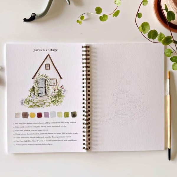 Aquarell-Arbeitsbuch für Anfänger | Malbuch mit 12 Motiven, Schritt-für-Schritt-Anleitungen und hochwertigem Aquarellpapier