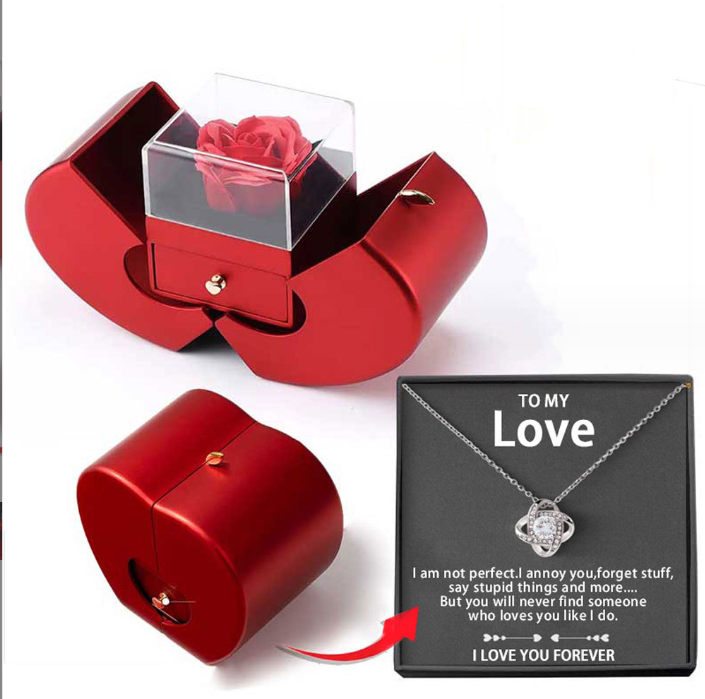 Scatola porta gioie Rose Apple™ | Con collana con rosa eterna