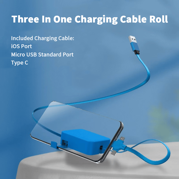 3-in-1 Ladekabel | Ausziehbares 1-m-Kabel mit USB-C, Micro-USB und Lightning-Anschluss für unterwegs