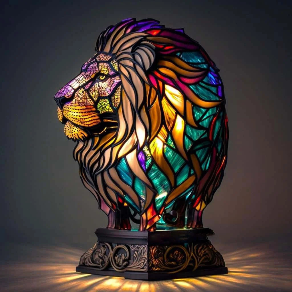 Tischlampe aus Buntglas mit Tiermotiv | Handgefertigt aus Glas &amp; Metall | Farbwechsel-LED, kompakt 20 × 15 × 12 cm