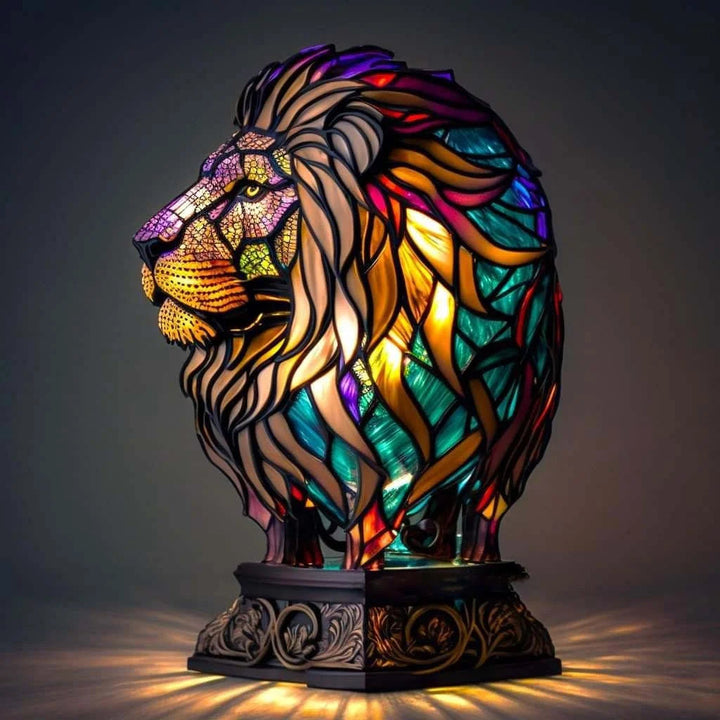 Tischlampe aus Buntglas mit Tiermotiv | Handgefertigt aus Glas &amp; Metall | Farbwechsel-LED, kompakt 20 × 15 × 12 cm