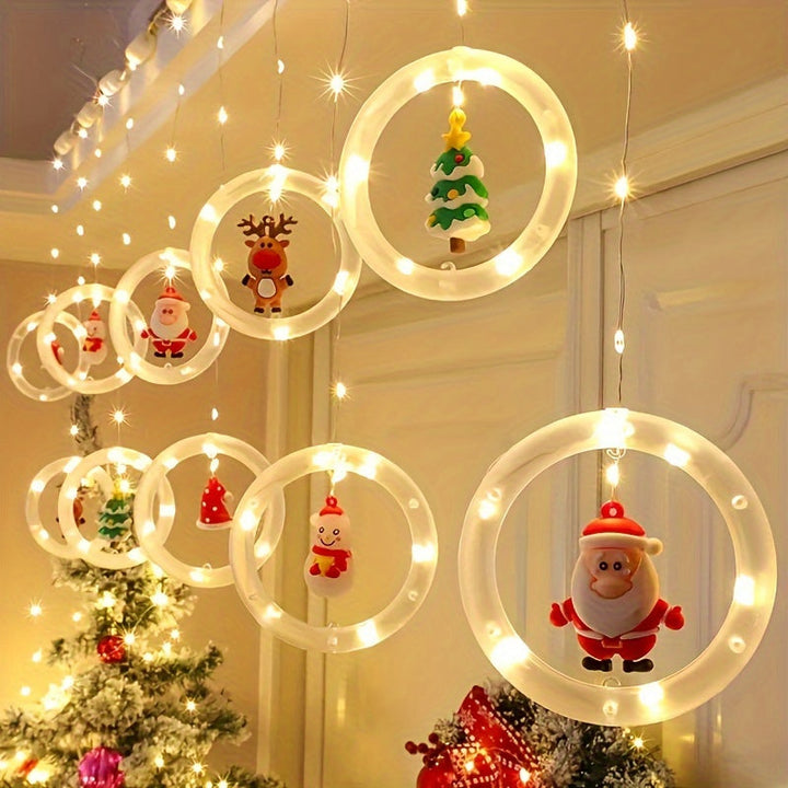 LED Weihnachtslichterkette mit Anhängern | Warmweiße Weihnachtsbeleuchtung mit Weihnachtsmann, Rentier und Schneemann für Innenräume
