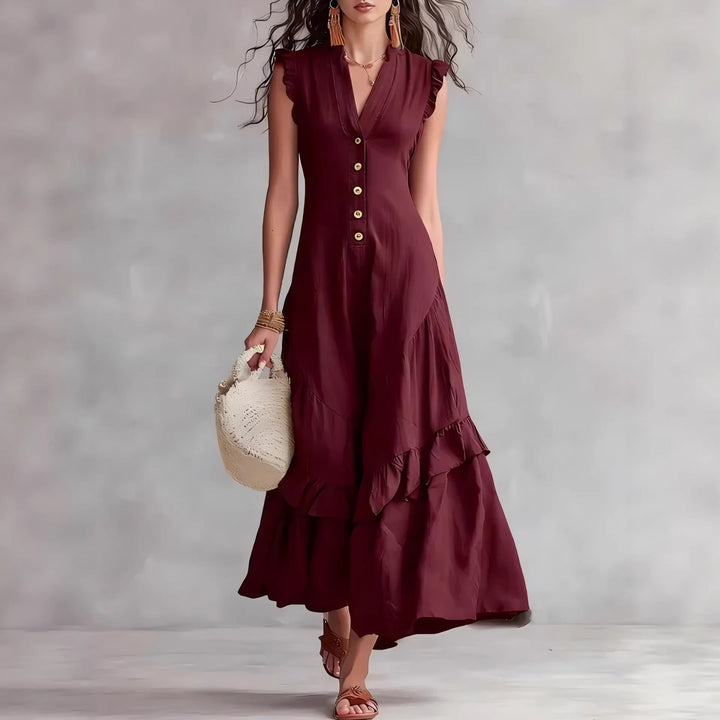Damen Maxikleid mit Plissee | Ärmelloses Sommerkleid mit ausgestelltem Saum