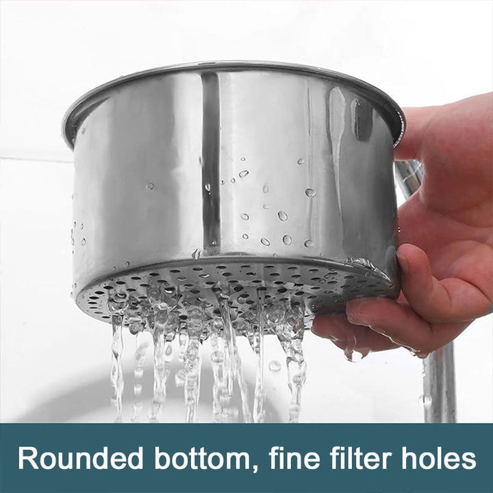 Triangular Stainless Steel Sink Organizer | Corner design for more space | Filters food residues to prevent drain clogs | Drains quickly