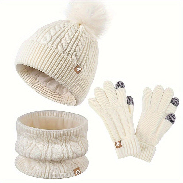 Damen Winterset 3-teilig mit Mütze, Schal und Handschuhen | Warmes Winteraccessoire-Set für kalte Tage, Alltag und Freizeit
