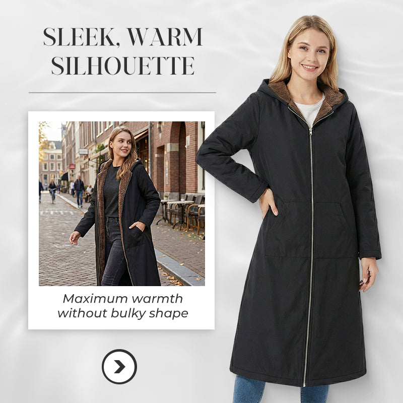 Winter Parka | Langer gefütterter Mantel mit Kapuze, Reißverschluss und verlängertem Saum für kalte Tage