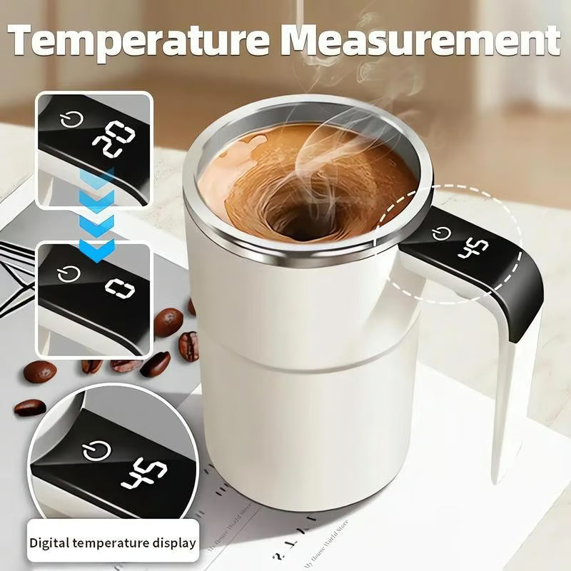Selbstrührende Tasse | Magnetische Rührfunktion mit Temperaturanzeige &amp; Edelstahl für Kaffee, Shakes und Getränke