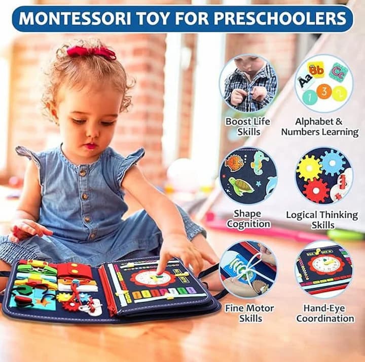 BusyBook™ Montessori busy book | Promotes fine motor skills &amp; independence | 19 learning activities