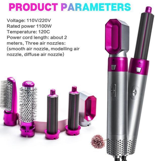 Warmluftbürste | 5-in-1 Haarstyler mit Keramikbeschichtung, 3 Temperaturstufen und 1000 W
