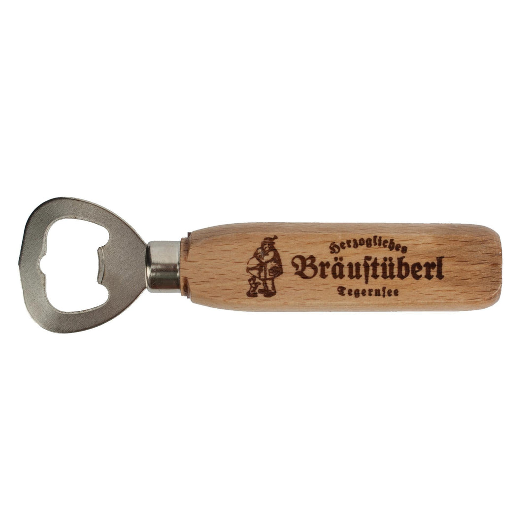 Flaschenöffner Holz | Bieröffner aus Buchenholz mit Metallkopf und graviertem bayerischem Motiv