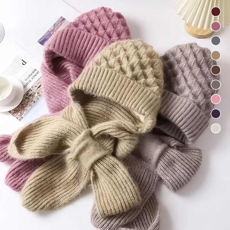 Damen Winterset | Warme Mütze mit passendem Schal aus weichem Polyester
