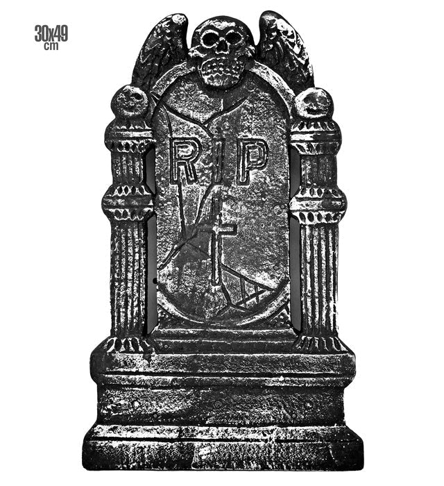 Halloween Grabstein Grau 49 cm | RIP Grabsteindeko für Friedhofskulisse, Horrorparty und Halloween-Dekoration
