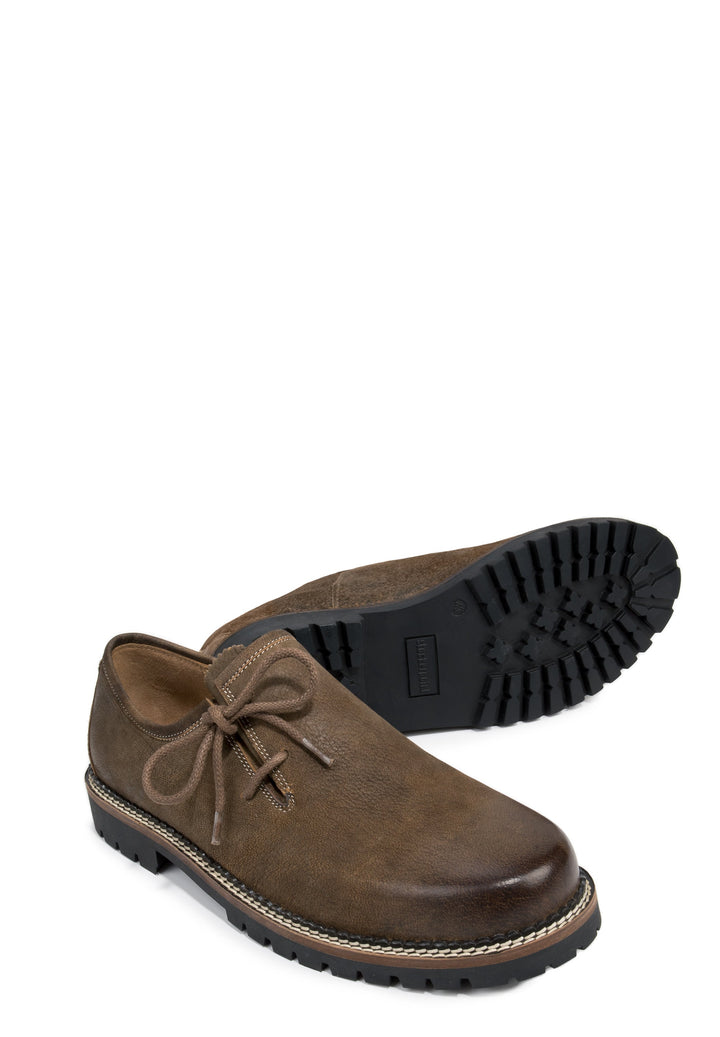 Herren Haferlschuhe Braun | Trachtenschuhe aus Leder mit seitlicher Schnürung und robuster Gummisohle