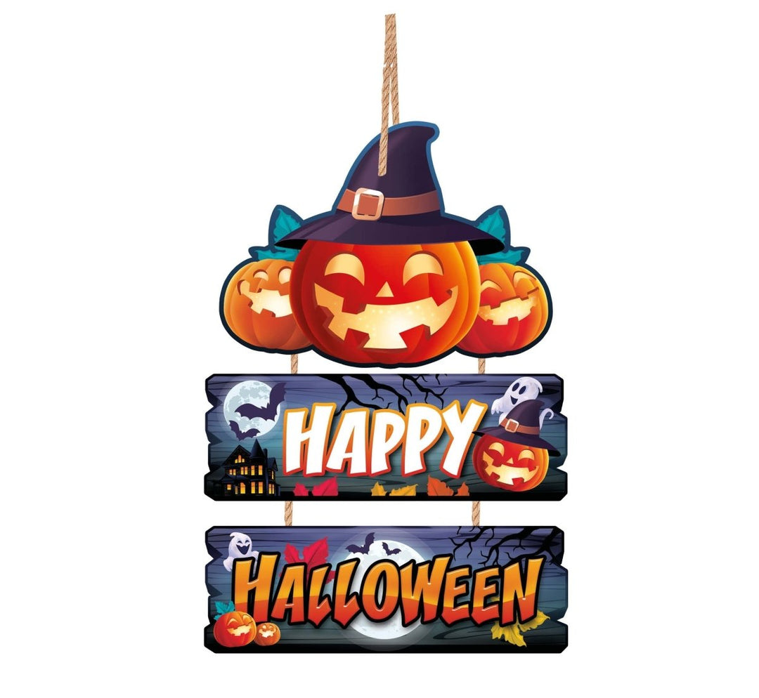 Halloween Türschild 3er-Set | Happy Halloween Hängeschilder 32 cm in Orange und Schwarz für Tür und Partyraum