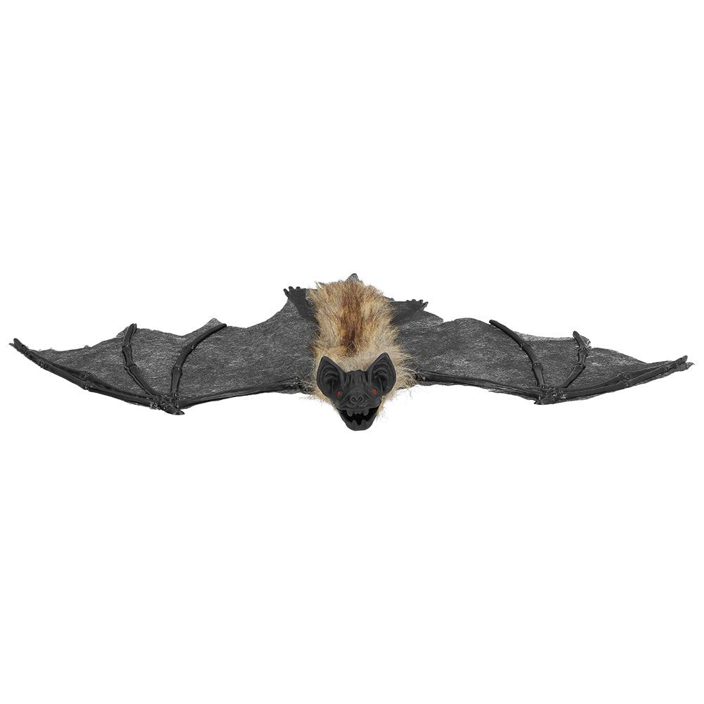 Halloween Fledermaus Hängedeko 40 cm | Gruselige Fledermaus mit Felloptik und roten Augen für Halloween-Partys