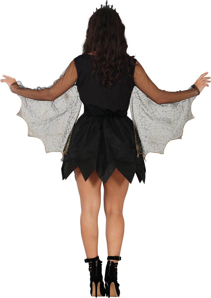 Spinnen Kostüm Damen | Halloween-Kostüm mit Spinnweben-Kleid und Flügeln für Halloween- und Mottopartys