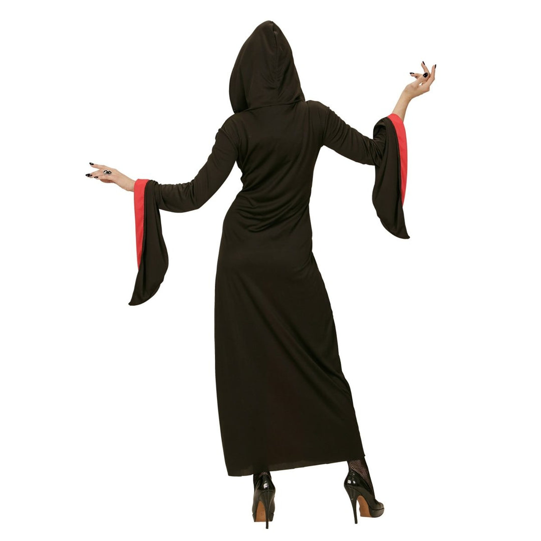 Damen Halloween Kleid Rot Schwarz | Gothic Kostüm mit Kapuze für Halloween, Horrorparty und düstere Mottopartys