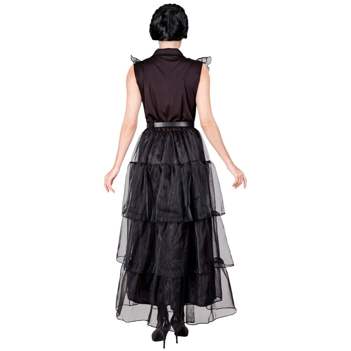 Gothic Kleid Damen | Schwarzes Halloween-Kostüm mit Gürtel für Gothic-Verkleidung und Mottopartys