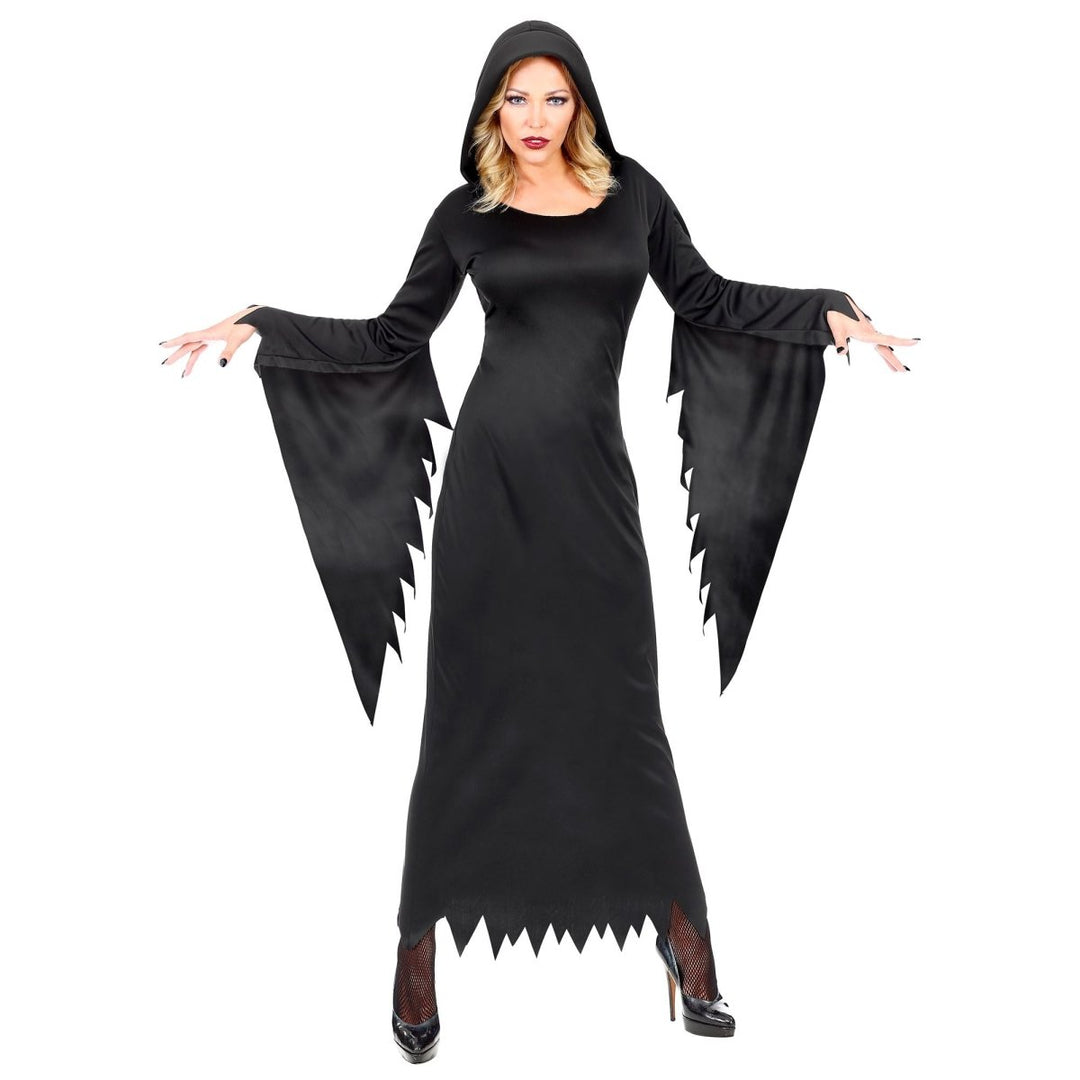 Damen Halloween Kleid Schwarz | Gothic Queen Kostümkleid für Halloween, Horrorparty und düstere Mottopartys