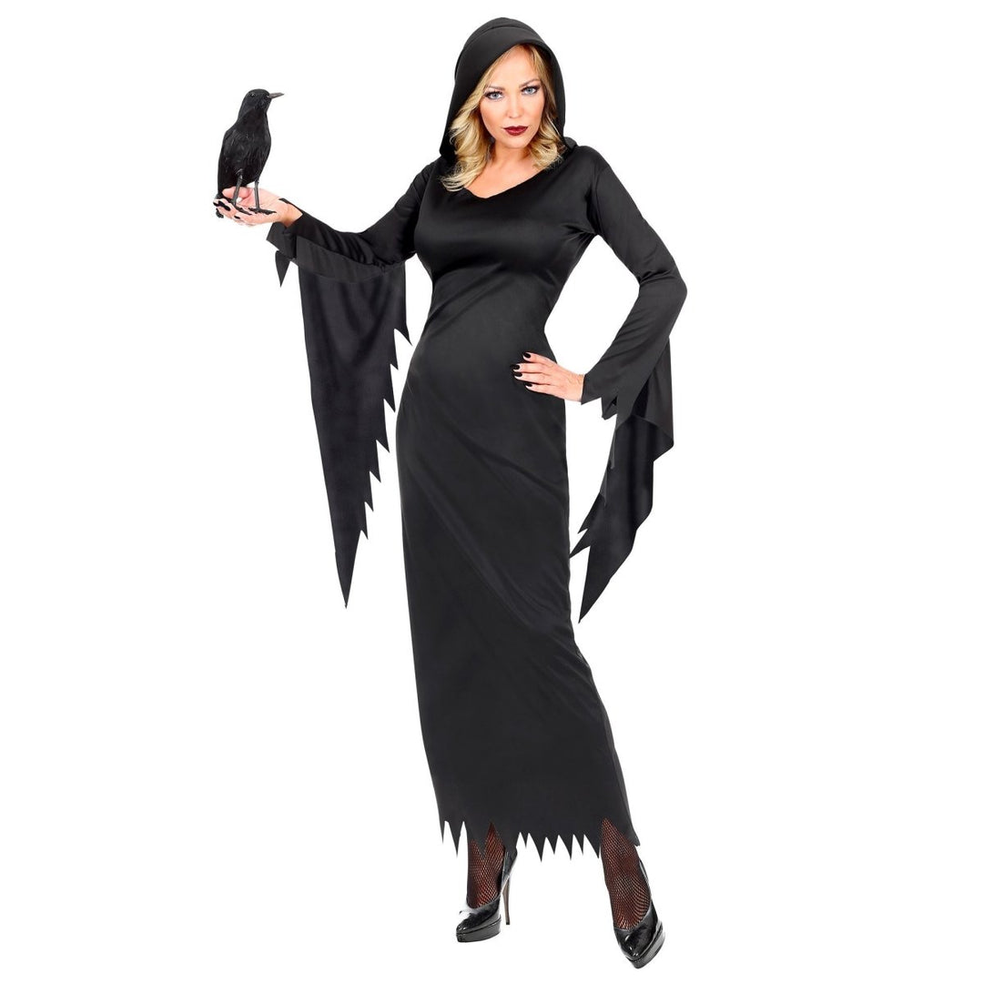 Damen Halloween Kleid Schwarz | Gothic Queen Kostümkleid für Halloween, Horrorparty und düstere Mottopartys