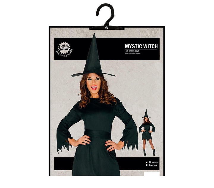 Hexenkostüm Damen 3-teilig | Halloween-Kostüm mit Hexenkleid, Gürtel und Hut für Halloween- und Mottopartys