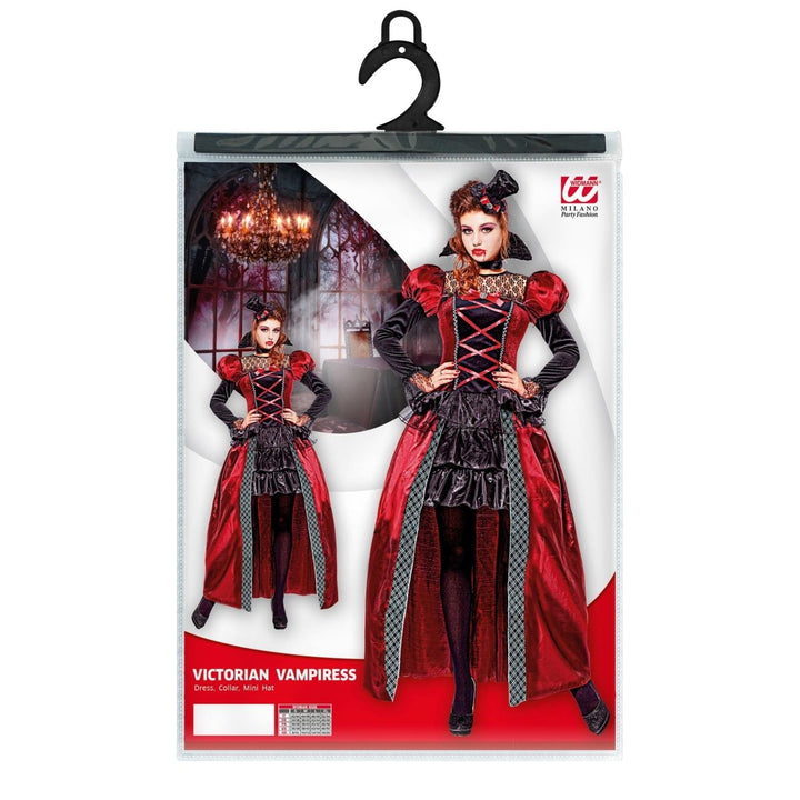 Vampir Kostüm Damen 3-teilig | Halloween Kostüm mit Kleid, Halsband und Mini-Hut für Halloween-Partys