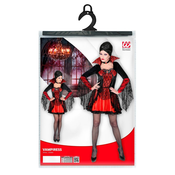Vampir Kostüm Damen | Halloween-Kostüm mit Spitzen-Look, Kleid und Halsband für Halloween- und Mottopartys
