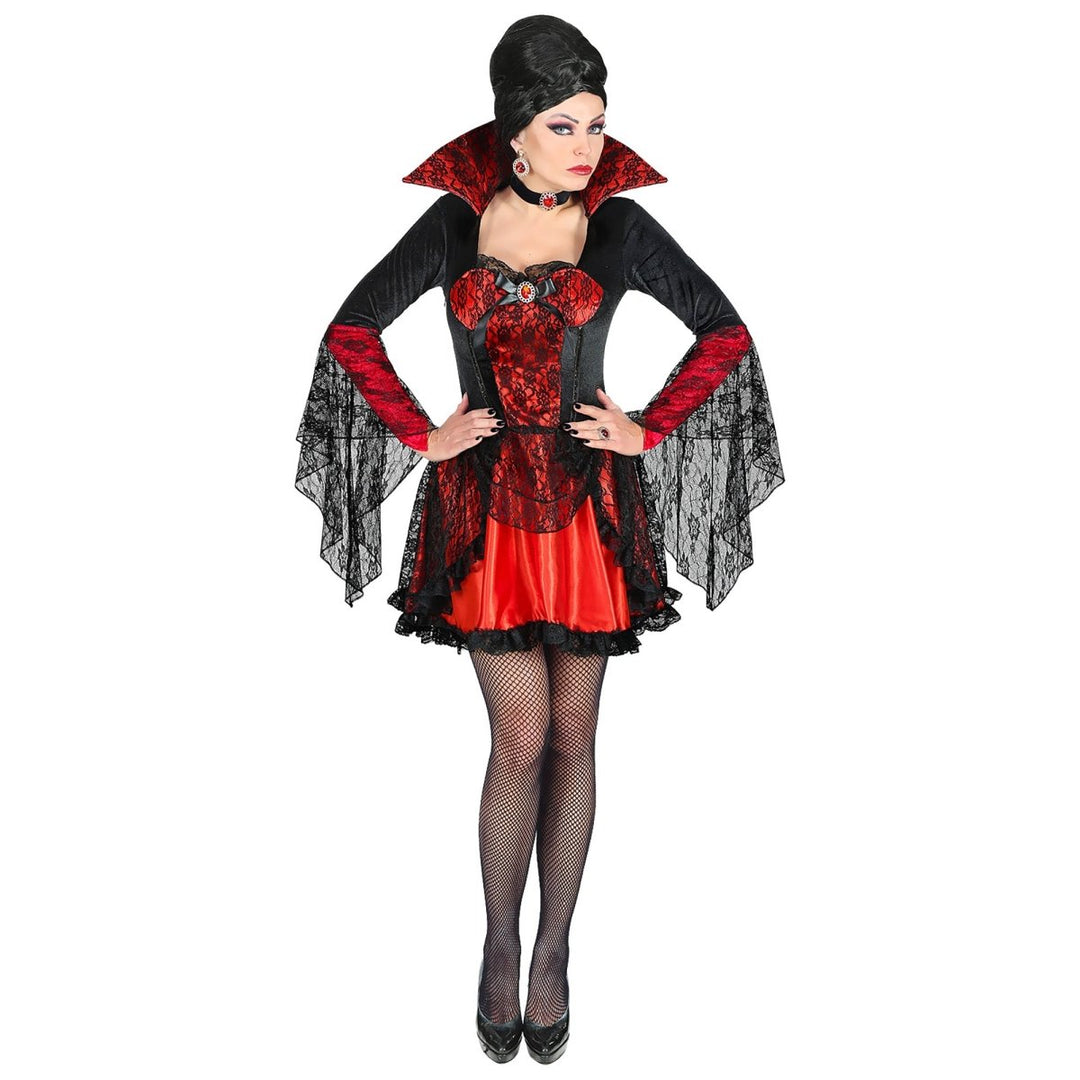 Vampir Kostüm Damen | Halloween-Kostüm mit Spitzen-Look, Kleid und Halsband für Halloween- und Mottopartys
