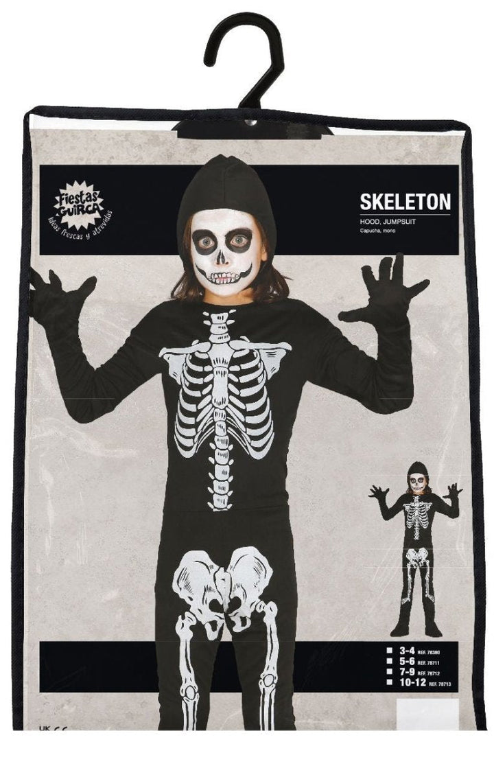 Skelett Kostüm Kinder | Halloween-Kostüm mit Overall, Hut und Klettverschluss für Halloween- und Mottopartys