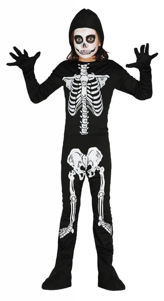 Skelett Kostüm Kinder | Halloween-Kostüm mit Overall, Hut und Klettverschluss für Halloween- und Mottopartys
