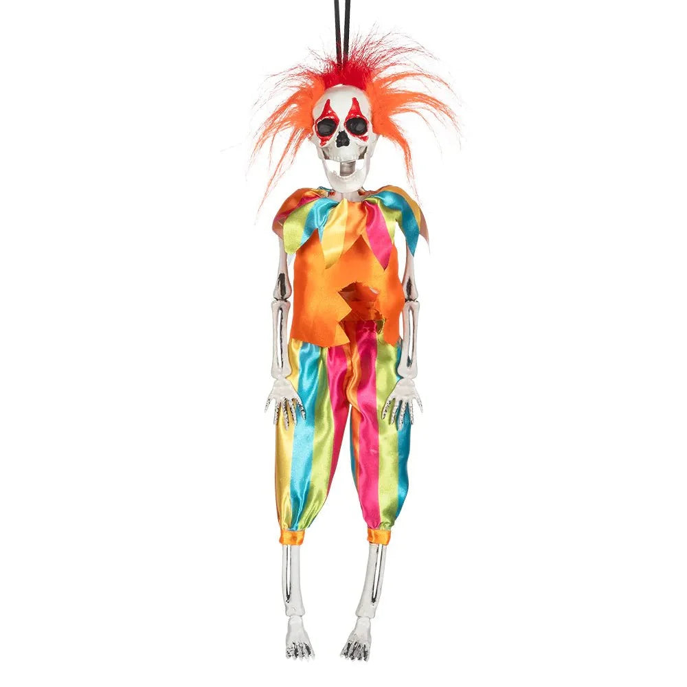 Halloween Clown Skelett 40 cm | Gruselige Hängepuppe als Horror-Dekoration für Spukhaus und Halloween-Party