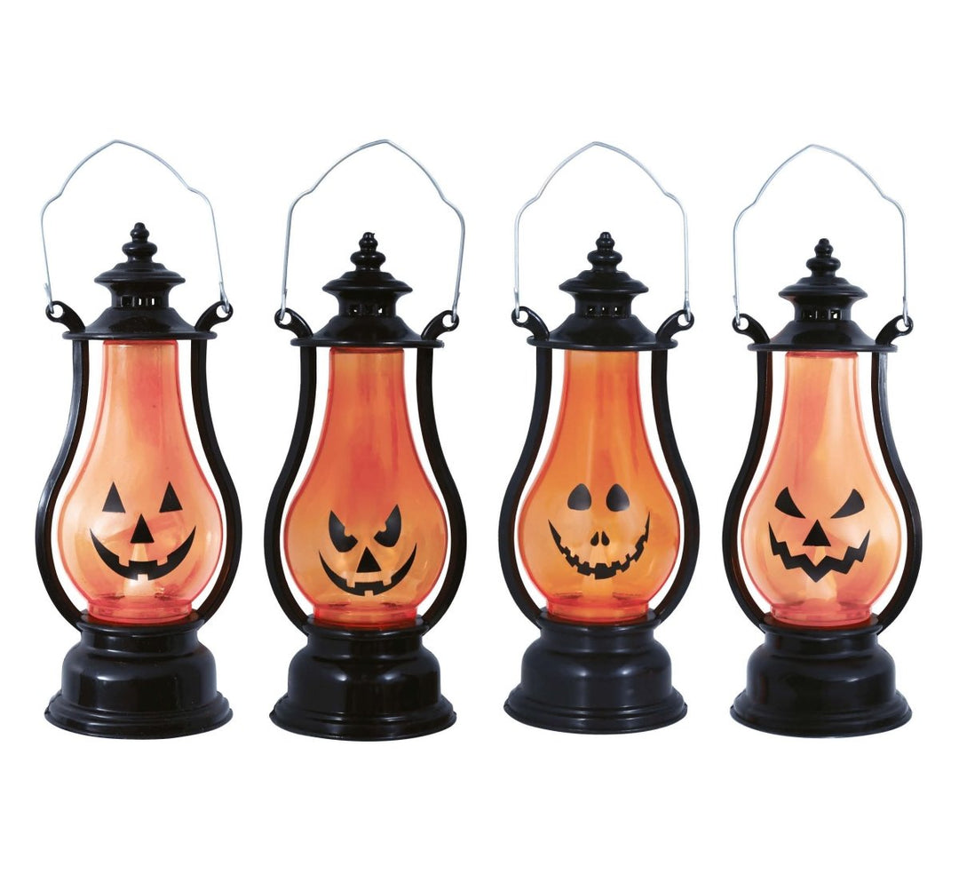 Halloween Kürbis Laterne 16 cm | Batteriebetriebene Tischdekoration aus Metall und PVC für Halloween-Partys