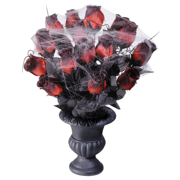 Halloween Tischdekoration | Gruselige Vase mit 15 roten Rosen als Dekoration für Halloween-Partys und Themenabende