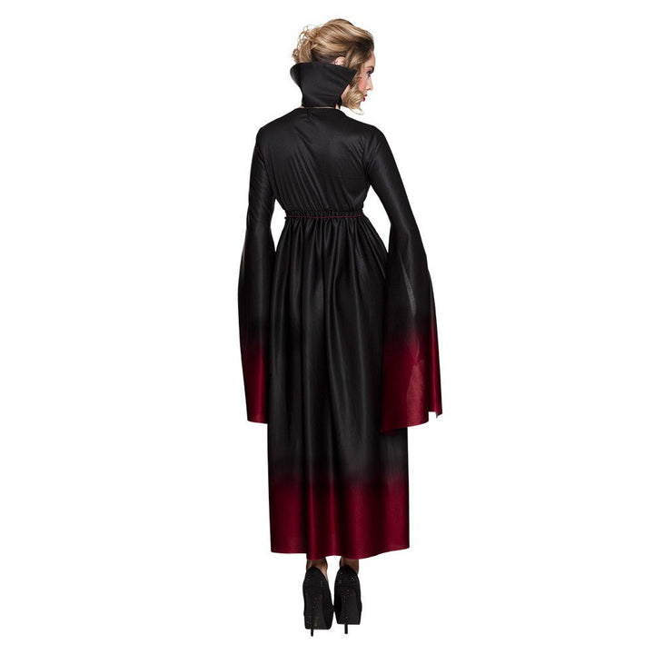 Vampir Kostüm Damen | Halloween-Kostüm mit langem Kleid, Kragen und Gürtel für Halloween- und Mottopartys