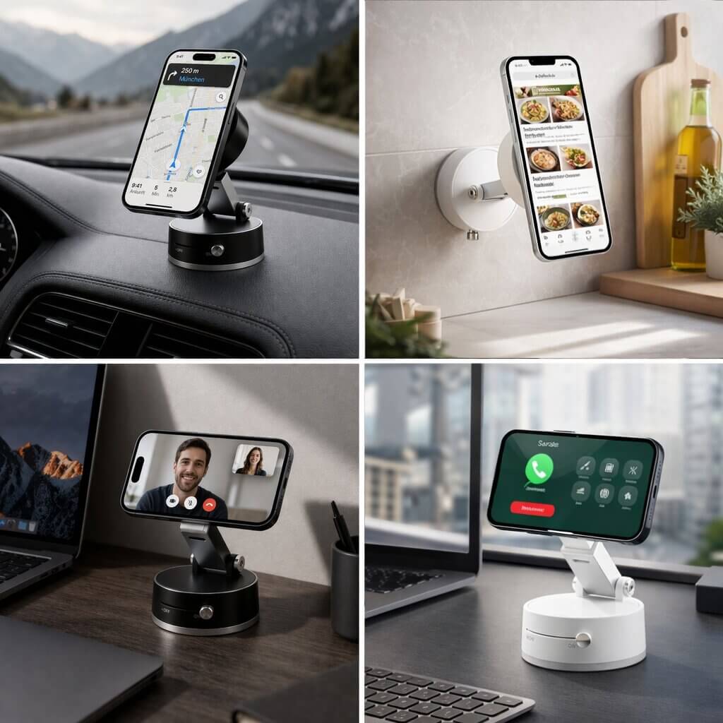Magnetický držiak na mobil do auta s vákuovou prísavkou | otočný o 360° a skladací | na hladké povrchy, Vantrel
