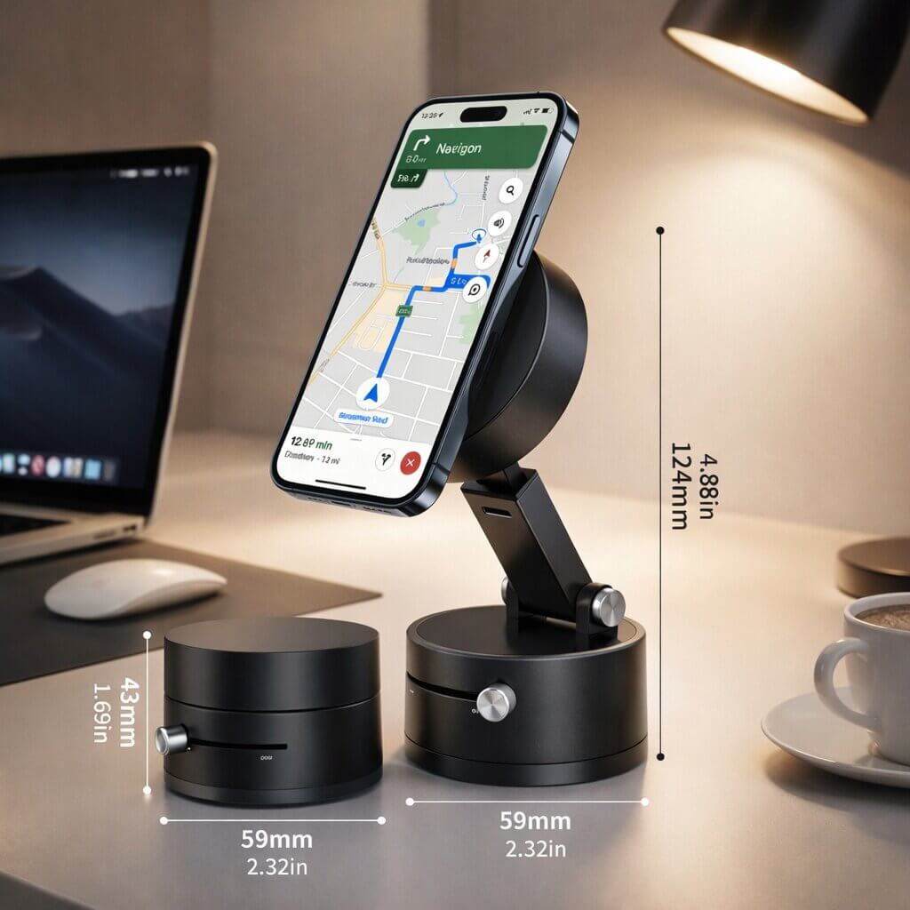 Magnetický držiak na mobil do auta s vákuovou prísavkou | otočný o 360° a skladací | na hladké povrchy, Vantrel
