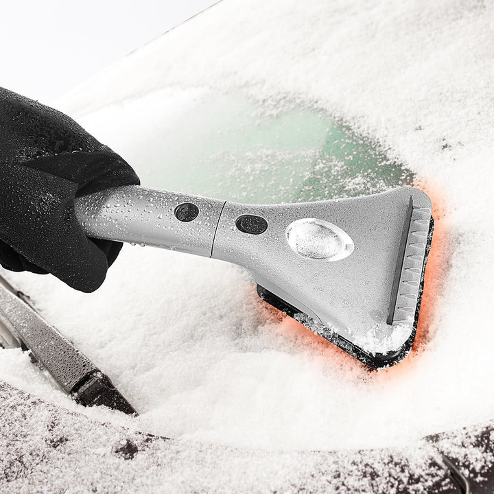 Elektrischer Eiskratzer 12V mit Teleskopgriff | Beheizter Auto-Eiskratzer mit LED-Licht und Gummilippe für vereiste Fahrzeugscheiben