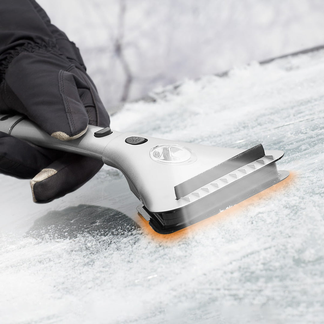 Elektrischer Eiskratzer 12V mit Teleskopgriff | Beheizter Auto-Eiskratzer mit LED-Licht und Gummilippe für vereiste Fahrzeugscheiben