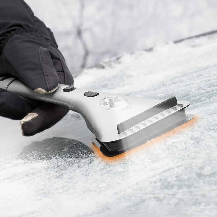Elektrischer Eiskratzer 12V mit Teleskopgriff | Beheizter Auto-Eiskratzer mit LED-Licht und Gummilippe für vereiste Fahrzeugscheiben